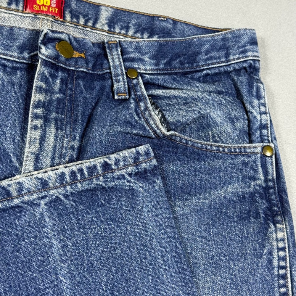 Wrangler Mens Slim Fit Straight Leg Blue Denim Jeans 34x32 Medium Wash